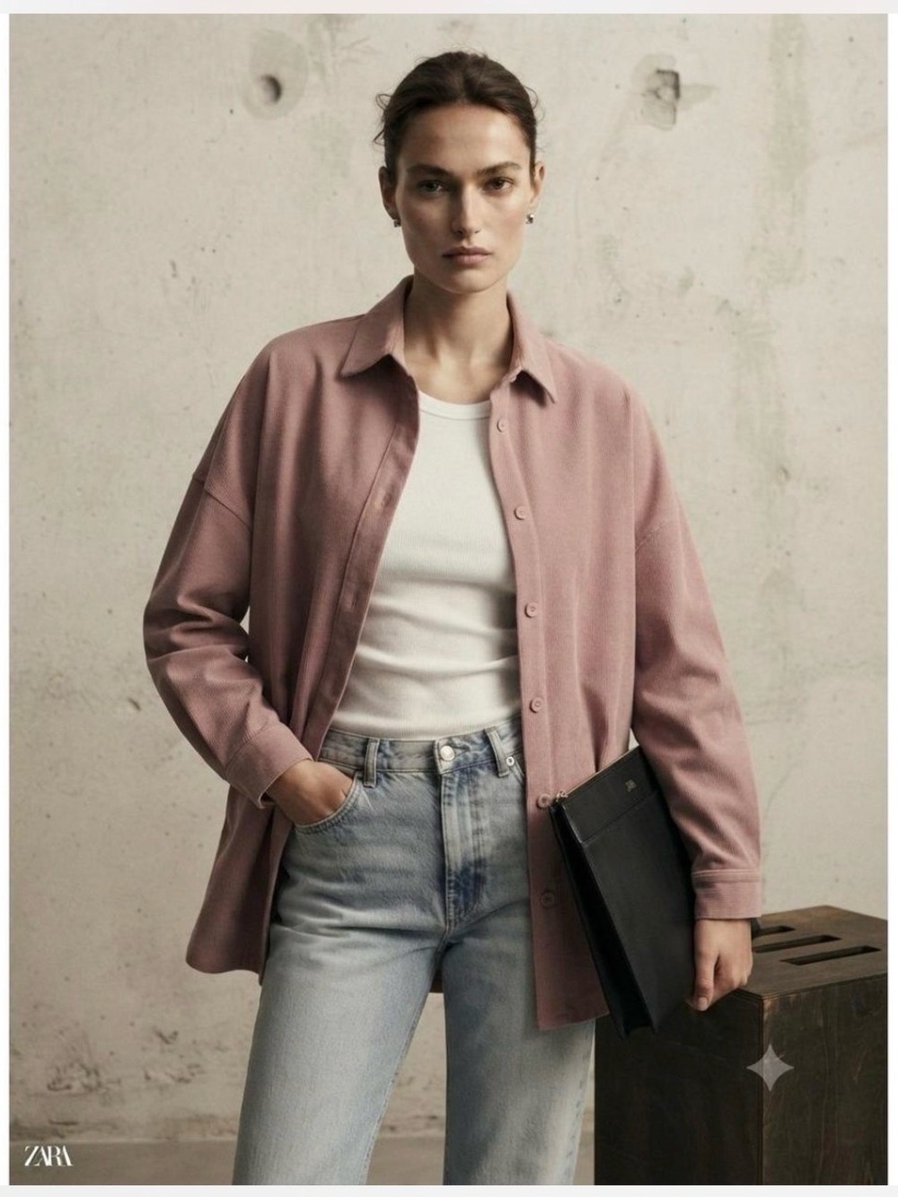 ZARA Pink Corduroy Long Sleeve Minimalist Casual Oversized Shacket Size S